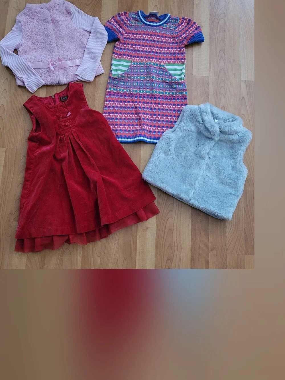 Catrer's Girl 4T Clothes Lot of 4 pcs, Pink Cardigan, velvet & Knit dress, Vest